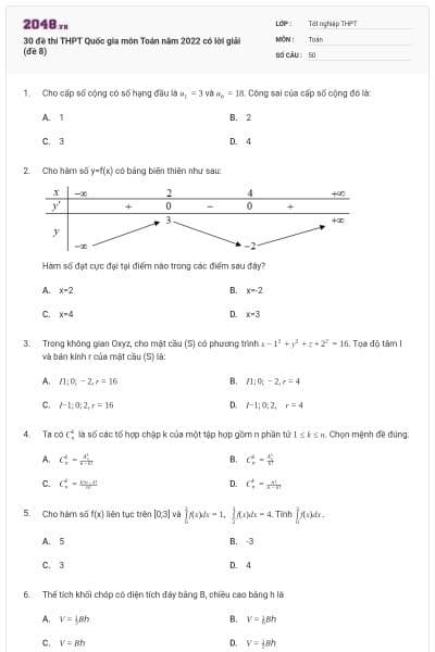 30 đề thi THPT Quốc gia môn Toán năm 2022 có lời giải (đề 8)