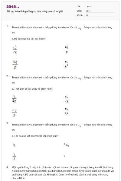 Bài tập Ném thẳng đứng cơ bản, nâng cao có lời giải