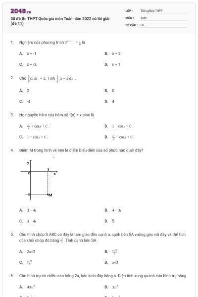 30 đề thi THPT Quốc gia môn Toán năm 2022 có lời giải (đề 11)