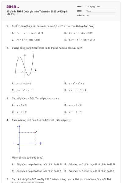 30 đề thi THPT Quốc gia môn Toán năm 2022 có lời giải (đề 13)