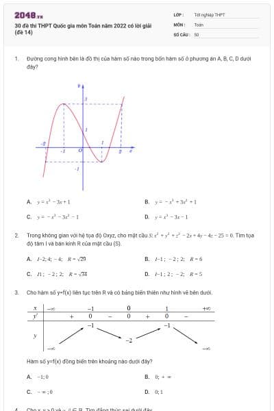 30 đề thi THPT Quốc gia môn Toán năm 2022 có lời giải (đề 14)