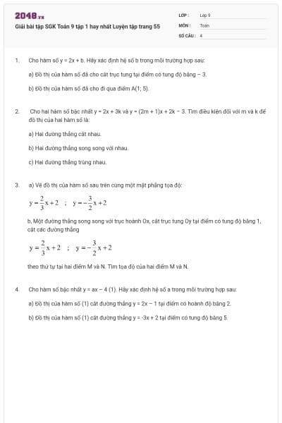 Giải bài tập SGK Toán 9 tập 1 hay nhất  Luyện tập trang 55