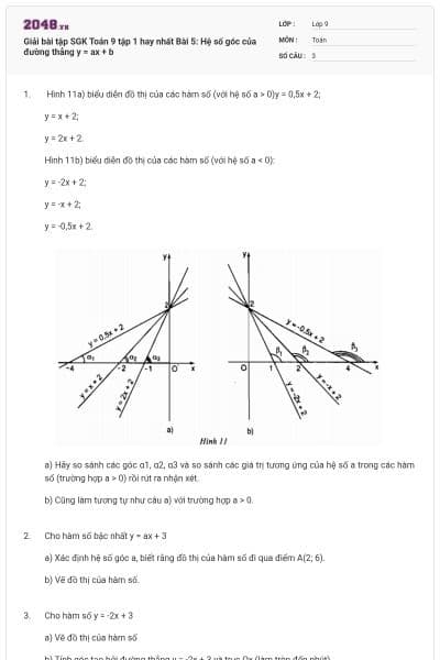 Giải bài tập SGK Toán 9 tập 1 hay nhất Bài 5: Hệ số góc của đường thẳng y = ax + b