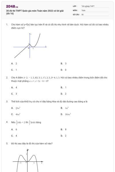 30 đề thi THPT Quốc gia môn Toán năm 2022 có lời giải (đề 16)