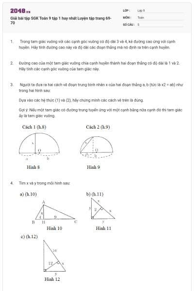 Giải bài tập SGK Toán 9 tập 1 hay nhất Luyện tập trang 69-70