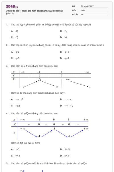 30 đề thi THPT Quốc gia môn Toán năm 2022 có lời giải (đề 17)