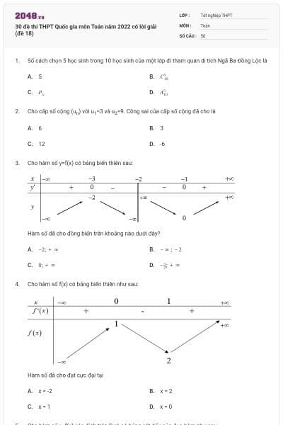 30 đề thi THPT Quốc gia môn Toán năm 2022 có lời giải (đề 18)