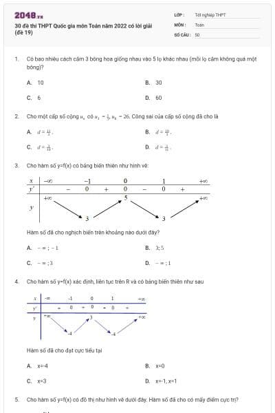 30 đề thi THPT Quốc gia môn Toán năm 2022 có lời giải (đề 19)