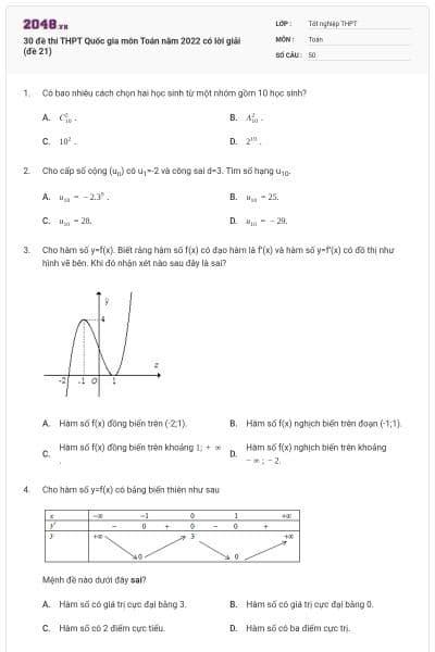 30 đề thi THPT Quốc gia môn Toán năm 2022 có lời giải (đề 21)