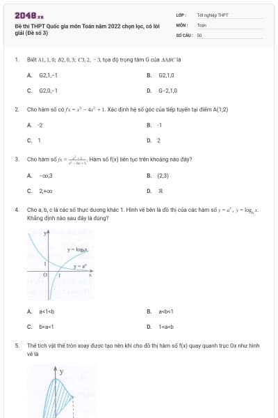 Đề thi THPT Quốc gia môn Toán năm 2022 chọn lọc, có lời giải (Đề số 3)