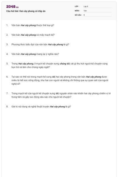 Câu hỏi bài: Hai cây phong có đáp án
