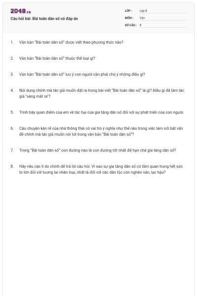 Câu hỏi bài: Bài toán dân số có đáp án