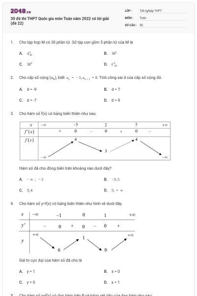 30 đề thi THPT Quốc gia môn Toán năm 2022 có lời giải (đề 22)