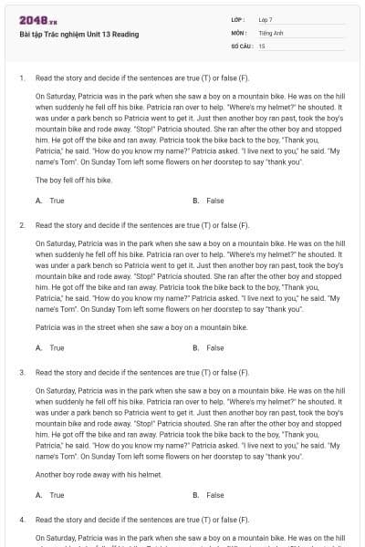 Bài tập Trắc nghiệm Unit 13 Reading