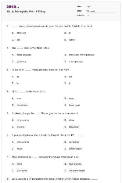 Bài tập Trắc nghiệm Unit 13 Writing