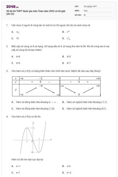 30 đề thi THPT Quốc gia môn Toán năm 2022 có lời giải (đề 23)