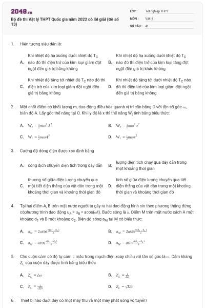 Bộ đề thi Vật lý THPT Quốc gia năm 2022 có lời giải (Đề số 13)