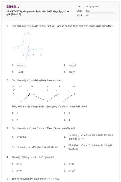 Đề thi THPT Quốc gia môn Toán năm 2022 chọn lọc, có lời giải (Đề số 6)