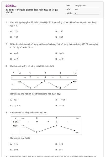 30 đề thi THPT Quốc gia môn Toán năm 2022 có lời giải (đề 24)