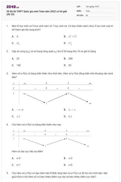 30 đề thi THPT Quốc gia môn Toán năm 2022 có lời giải (đề 25)