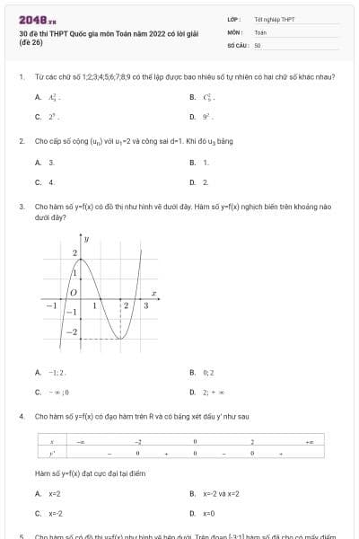 30 đề thi THPT Quốc gia môn Toán năm 2022 có lời giải (đề 26)