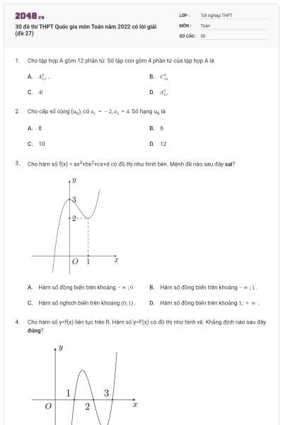 30 đề thi THPT Quốc gia môn Toán năm 2022 có lời giải (đề 27)