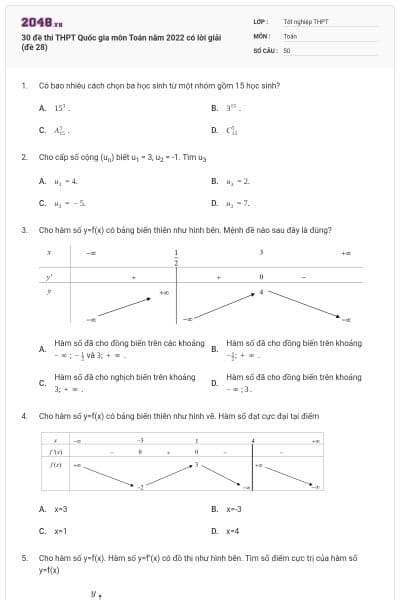 30 đề thi THPT Quốc gia môn Toán năm 2022 có lời giải (đề 28)