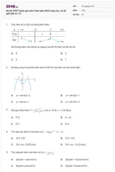 Đề thi THPT Quốc gia môn Toán năm 2022 chọn lọc, có lời giải (Đề số 11)