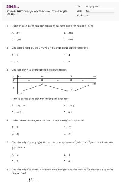 30 đề thi THPT Quốc gia môn Toán năm 2022 có lời giải (đề 29)