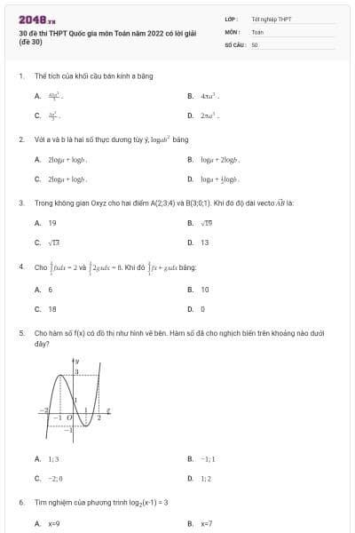 30 đề thi THPT Quốc gia môn Toán năm 2022 có lời giải (đề 30)