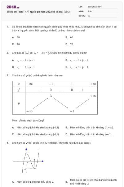 Bộ đề thi Toán THPT Quốc gia năm 2022 có lời giải (Đề 3)