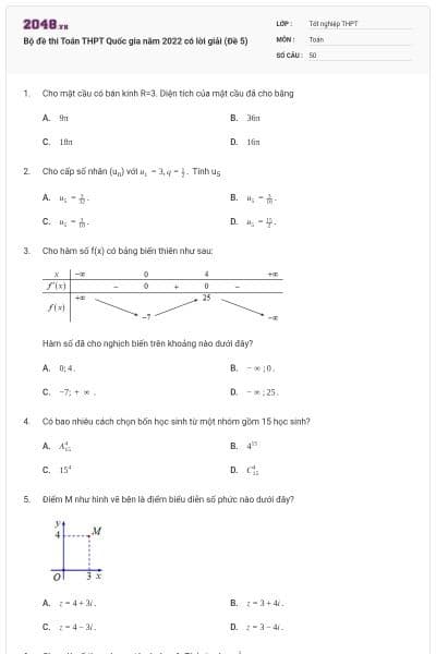 Bộ đề thi Toán THPT Quốc gia năm 2022 có lời giải (Đề 5)