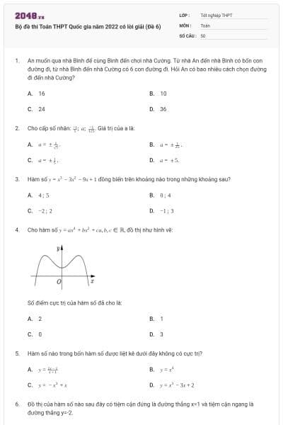 Bộ đề thi Toán THPT Quốc gia năm 2022 có lời giải (Đề 6)