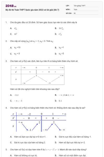 Bộ đề thi Toán THPT Quốc gia năm 2022 có lời giải (Đề 7)