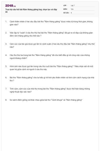 Trọn bộ câu hỏi bài Rằm tháng giêng hay, chọn lọc có đáp án