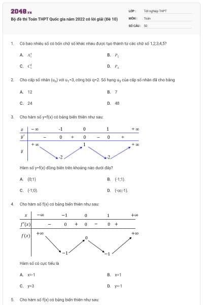 Bộ đề thi Toán THPT Quốc gia năm 2022 có lời giải (Đề 10)