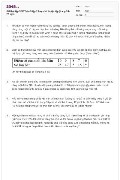 Giải bài tập SGK Toán 9 tập 2 hay nhất Luyện tập (trang 24-25 sgk)