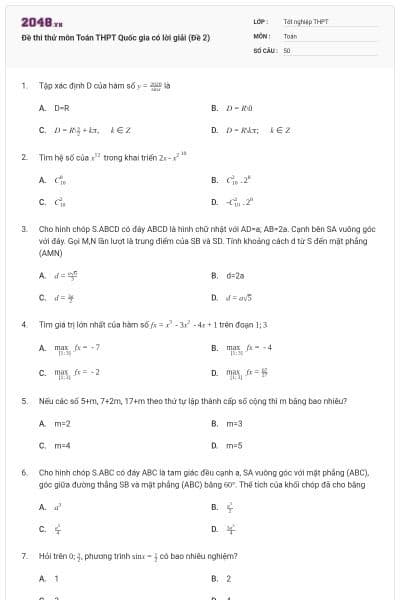 Đề thi thử môn Toán THPT Quốc gia có lời giải (Đề 2)