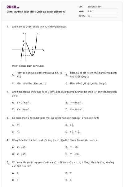 Đề thi thử môn Toán THPT Quốc gia có lời giải (Đề 4)