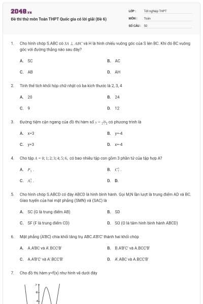 Đề thi thử môn Toán THPT Quốc gia có lời giải (Đề 6)