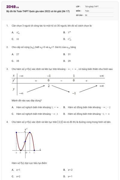 Bộ đề thi Toán THPT Quốc gia năm 2022 có lời giải (Đề 17)