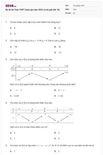 Bộ đề thi Toán THPT Quốc gia năm 2022 có lời giải (Đề 18)