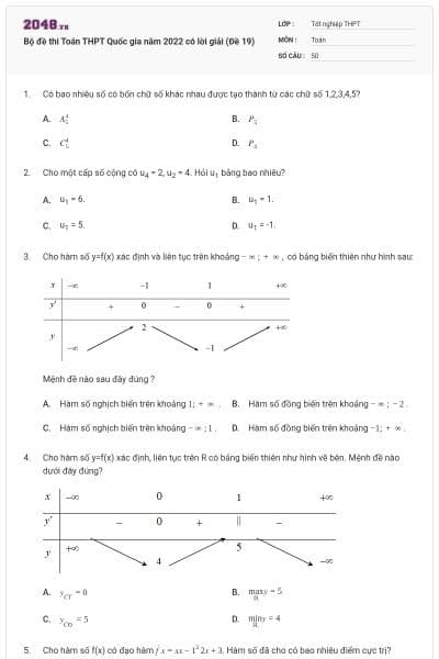 Bộ đề thi Toán THPT Quốc gia năm 2022 có lời giải (Đề 19)