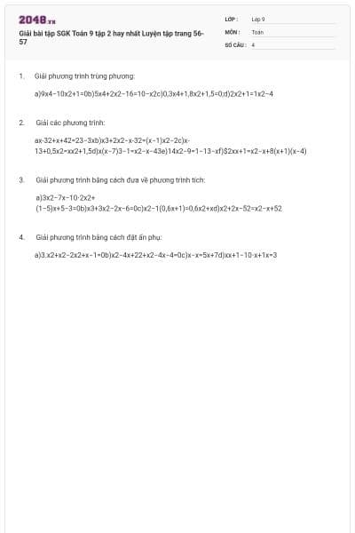 Giải bài tập SGK Toán 9  tập 2 hay nhất Luyện tập trang 56-57