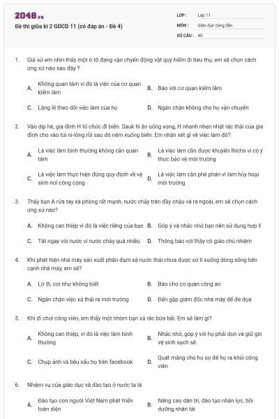 Đề thi giữa kì 2 GDCD 11 (có đáp án - Đề 4)