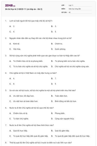 Đề thi Học kì 2 GDCD 11 (có đáp án - Đề 3)