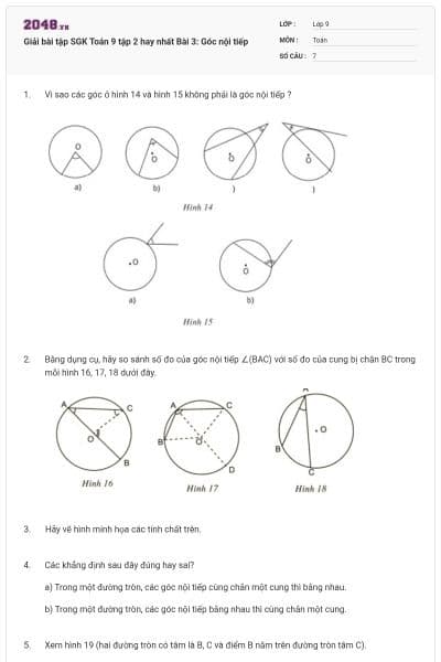 Giải bài tập SGK Toán 9 tập 2 hay nhất Bài 3: Góc nội tiếp