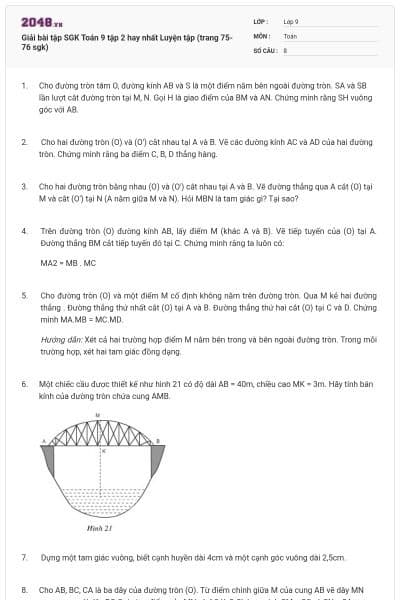 Giải bài tập SGK Toán 9 tập 2 hay nhất Luyện tập (trang 75-76 sgk)