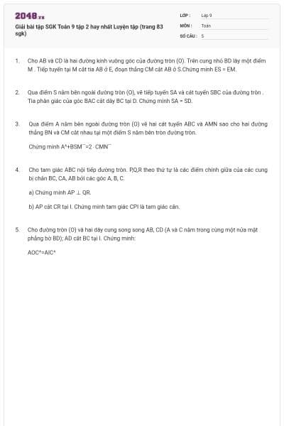 Giải bài tập SGK Toán 9 tập 2 hay nhất Luyện tập (trang 83 sgk)