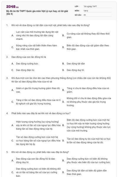 Bộ đề ôn thi THPT Quốc gia môn Vật Lý cực hay, có lời giải (Đề 4)